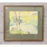 A framed rural landscape watercolour unsigned, 26 x 32cm.