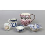 A mixed lot of ceramics to include first period Worcester c.1780 tea bowl in the fisherman and