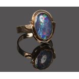 A vintage 9ct gold opal triplet ring on openwork shank, size N.