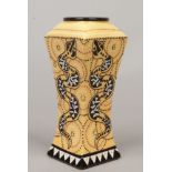 A Moorcroft square wasted vase by Gill Johnson decorated with a Papunya Aboriginal snake, 16cm.