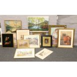 A collection of framed pictures to include Pears print, landscape oils and watercolours,