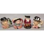 Four Royal Doulton character jugs to include Carpenter and Walrus (18cm), The Huntsman (19.5cm),