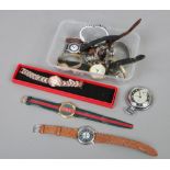 A box of mainly quartz wristwatches to also include Ingersoll Triumph pocket watch.