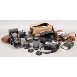 A collection of photographic equipment to include Pentax MX camera with Pentax - M 1: 1. 7 50mm