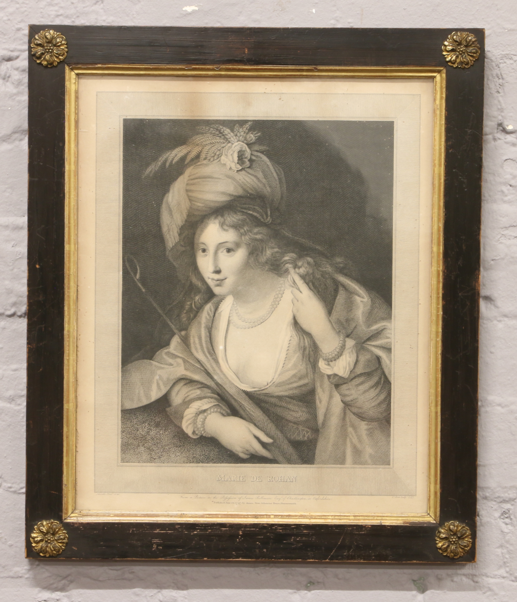 A Georgian engraving entitled 'Marie De Rohan' in ebonised and parcel gilt frame with gilt