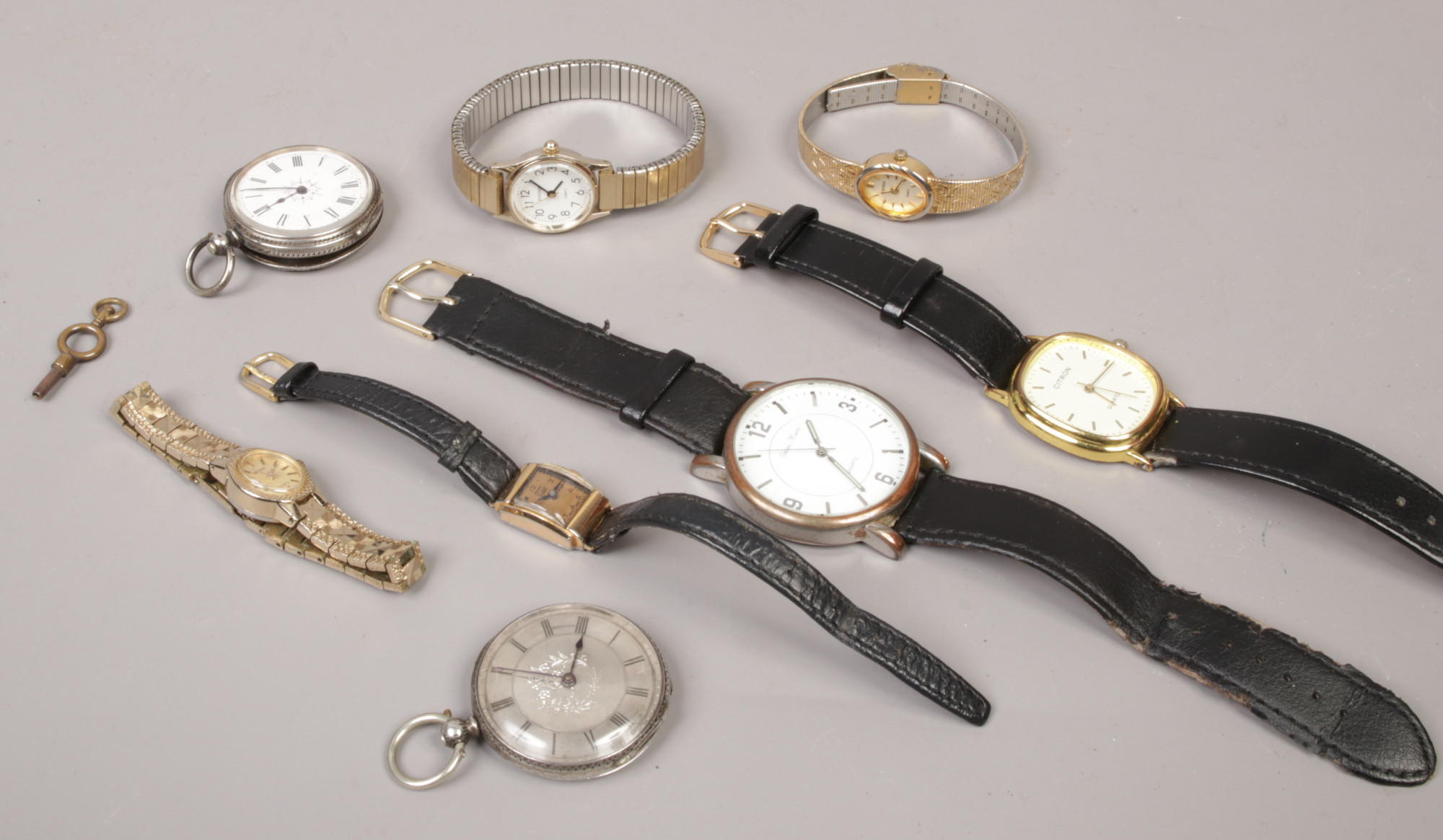 A collection of watches to include one silver and white metal pocket watches, Sekonda