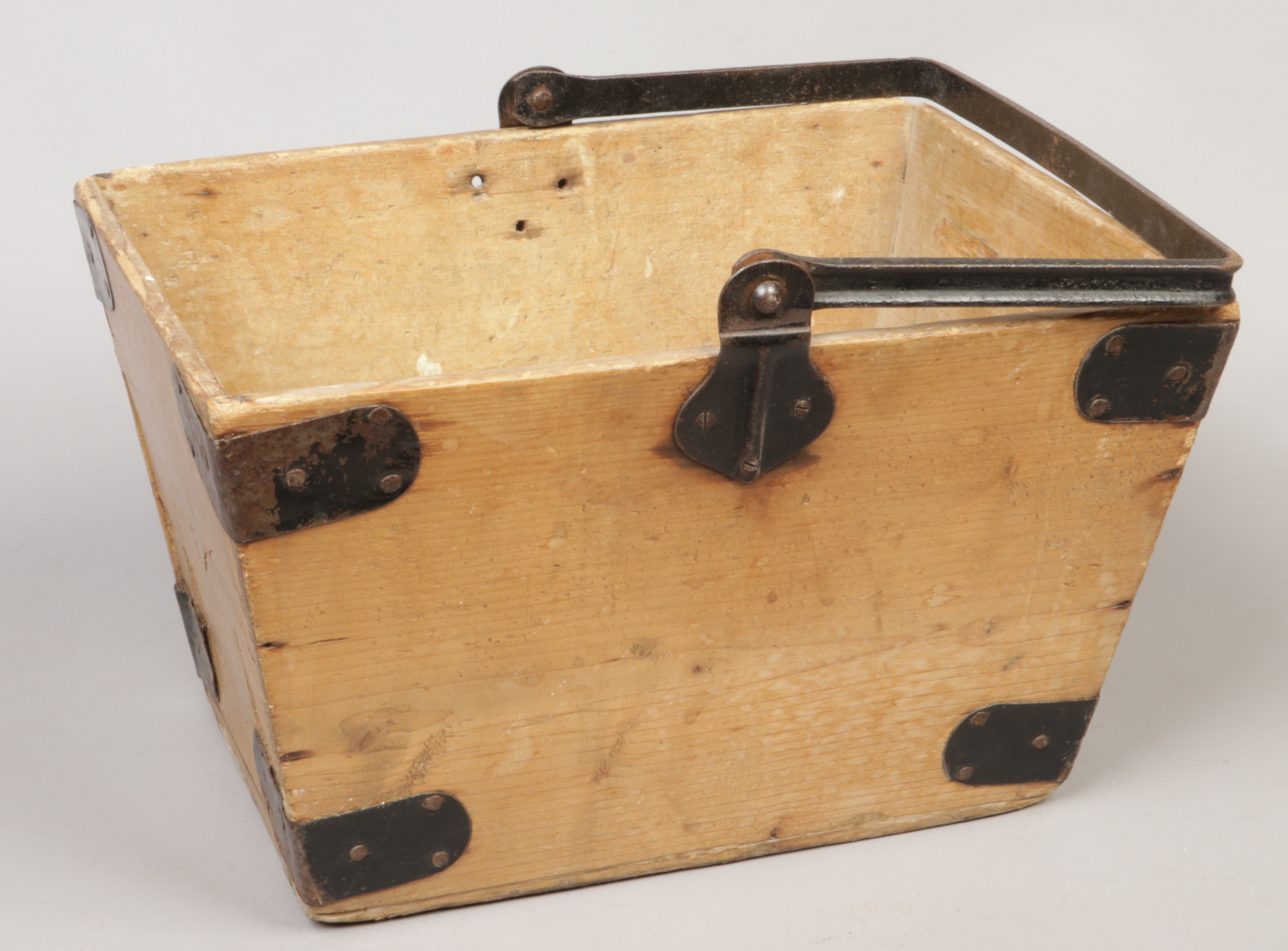 A pine metal bound swing handle housemaids carry box / trug.