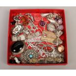 A box of silver and white metal jewellery including amber, agate, cameo and amethyst etc.