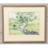 May Brown, a framed rural river landscape watercolour, titled View from The Bridge Glenkiln, 25.5