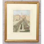 William McPherson, a gilt framed townscape watercolour with figures, titled The Old Bridge Berwick