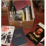 A box of various fact and fiction books to include early 20th century examples.