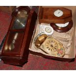 A box of clocks to include a wall hanging Churchill Westminster example etc.