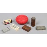 A group lot to include snuff boxes, trinket box, match strike box etc,