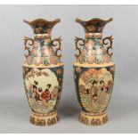 A pair of large decorative twin handled Japanese vases, Height 60cm.