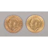 Two George V half sovereigns, 1912 and 1914.