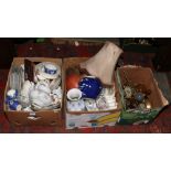 Three boxes of miscellaneous ceramics, glass and metalwares, to include Wedgwood, Devon Fieldings,