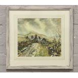 Terry Kirman framed watercolour winter sunshine Highercross 1983, signed by the artist.