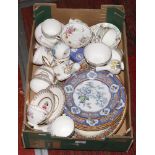 A box of collectable ceramics and tea wares to include Royal Crown Derby, Aynsley, Wedgwood, Royal