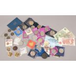 A collection of mostly commemorative coins, to include 10 shilling note, The Great British 1983 Coin