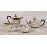 A silver plate four part tea service.