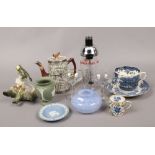 A group lot of collectables to include Babycham glasses, Arthur Wood silver shield coffee pot,