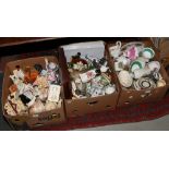Three boxes of miscellaneous to include Torquay ware, novelty tea pots, Royal Albert Old Country