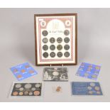 A collection of coins to include framed Royal Wedding coin collection, the official Olympics
