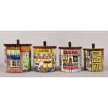 A set of four Jie Gantota Anita Nylund graduated storage jars with wooden lids and marked tea,