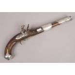 An 18th Century flintlock pistol, with later Eastern white metal adornments. (Length 44cm)