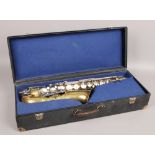 A cased Dearman President tenor saxophone distributed by Dallas Arbiter.