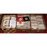 Three boxes of 45rpm singles to include Stevie Wonder, Rod Stewart, Simon & Garfunkel, Tony