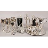A good quantity of silver plate and glassware to include International Silver Company teaset on