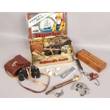 A large vintage Fisherman's Friend advertising tin and contents of collectables including cased Carl