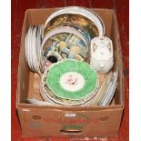 A box of mostly cabinet plates, to include Royal Doulton, Coalport, commemerative, mining related