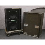 A large Carlsbro Procab 2 x 15 400 speaker with flight case cover, speaker 105cm x 68cm.