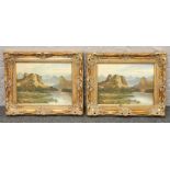 Two M. Williamson gilt framed oil on canvas rural mountainous landscapes, 56cm x 46cm.