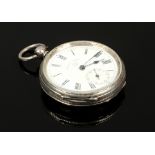 A Victorian silver patent lever pocket watch with roman numeral markers and subsidiary seconds,