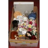 A box of miscellaneous including boxed Caverswall collectors plate, Royal Albert posie, Coalport,