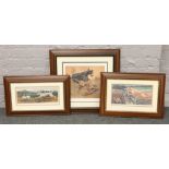 Three framed signed limited edition Vic Granger prints, Mountain Hare, Saluki Lurcher and one