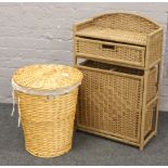 A basket ware linen basket and similar unit.