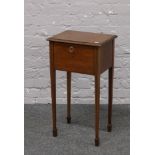 An Edwardian mahogany workbox with strung parquetry inlay.Condition report intended as a guide