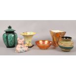 A group of collectables to include West German pottery, Sylvac, Natwest Wade pig, carnival glass