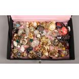 A box of approximately 50 pairs of earrings to include gilt metal coloured stone examples etc.