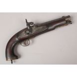 A 19th century percussion cap pistol with walnut fullstock, lock plate inscribed 1858 Enfield.