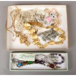 A tray of mixed costume jewellery including a Ronin Welsh necklace in original box.