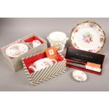 A collection of bone china to include boxed Royal Crown Derby 'Derby Posies' Hammersley etc.