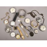 A box of mostly vintage pocket watches and wristwatches including Sekonda, Smiths, Timex etc.