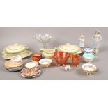 A group of mixed glass and ceramics to include carnival glass, Shelley, Adams dinnerwares etc.