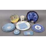 A quantity of collectable ceramics including blue Wedgwood Jasperware, Royal Doulton Rosalind