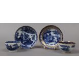 Two Chinese export blue and white tea bowls and saucers.Condition report intended as a guide only.